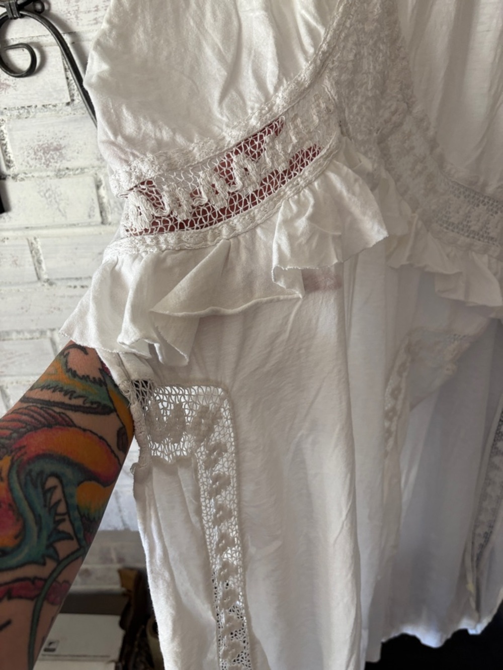 Free People Cream Sleeveless Crochet-Trim Midi Tunic Dress - Picture 4 of 5